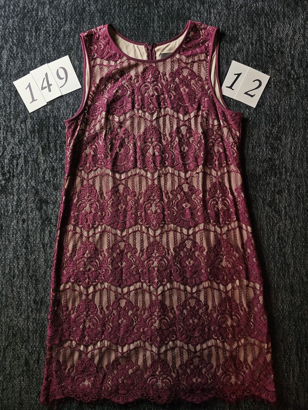 Adrianna Papell Sleeveless Lace Shift Dress in Deep Berry
